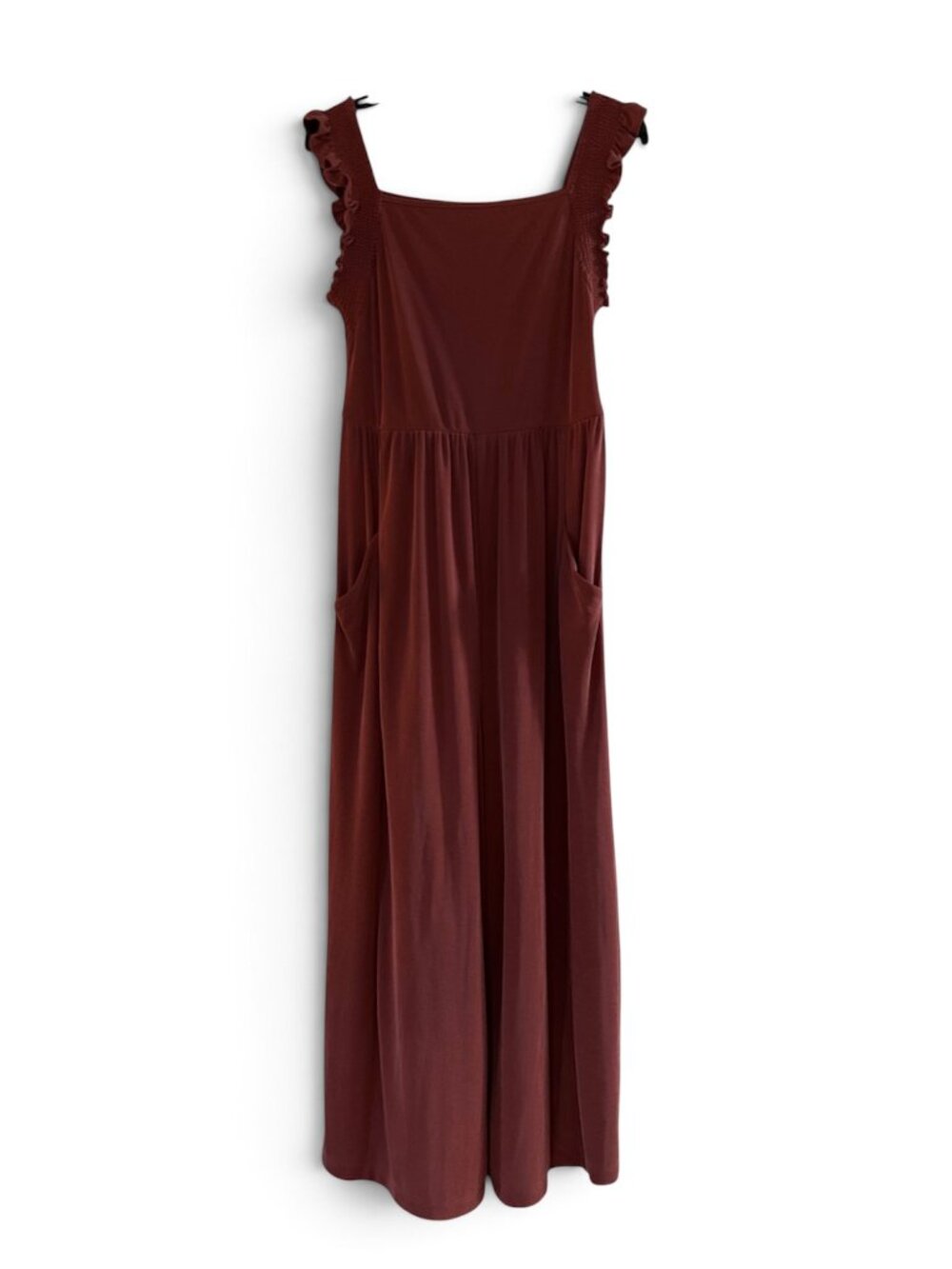 Anthropologie Wide Leg Ruffle Sleeveless Jumper Pockets Stretch size Medium